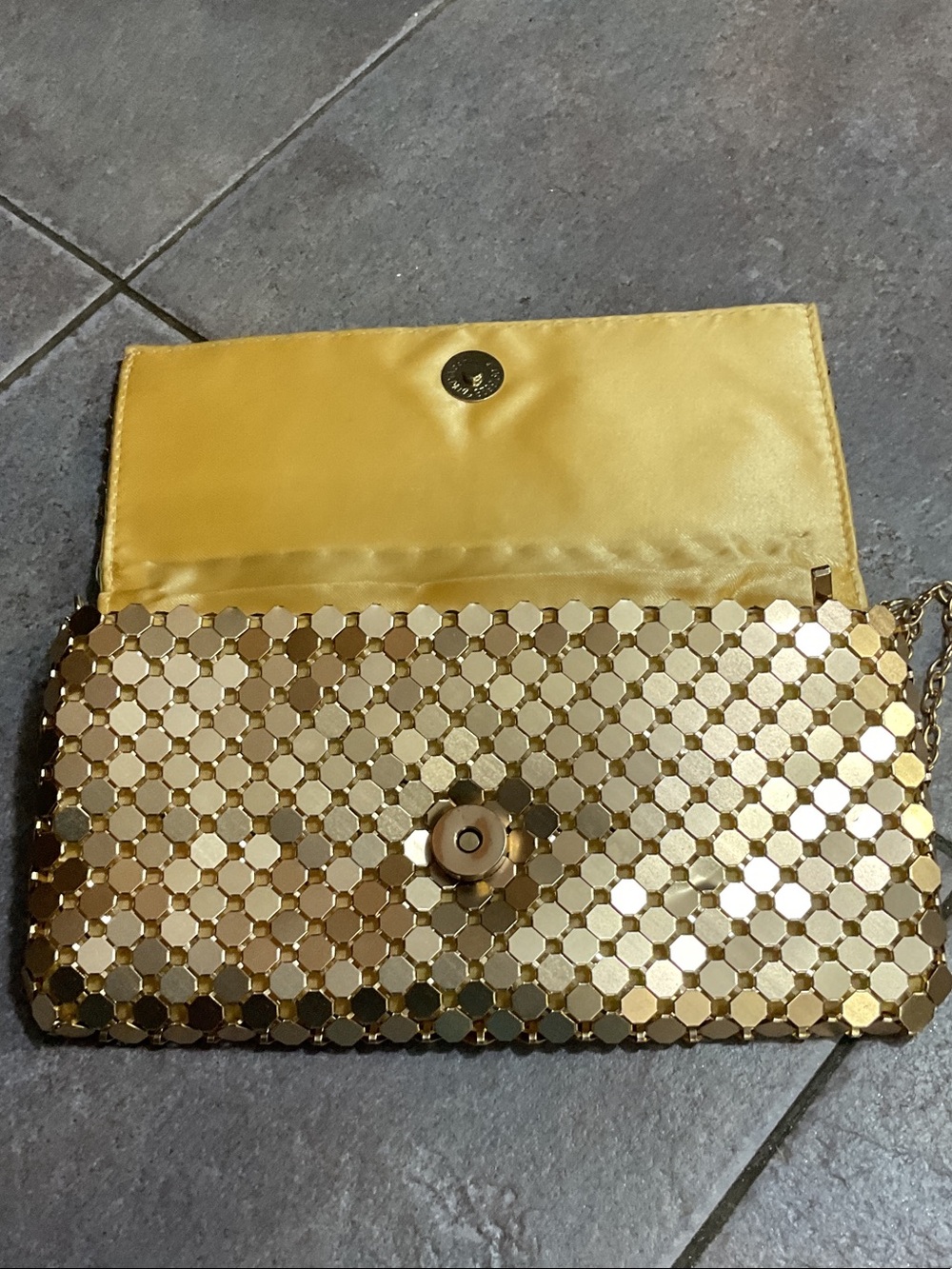 Gold Sequin Chain-Handle Evening Clutch - Picture 9 of 9